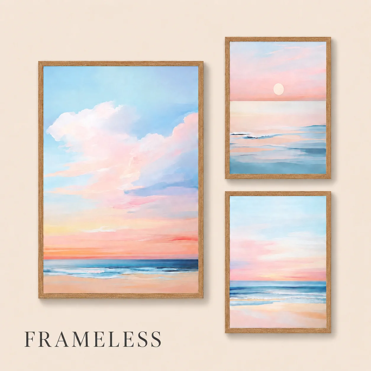 Pastel Sunset Print Blush Pink Coastal Beach Preppy Ocean Painting Poster Boho Wall Art Decor Girly Dorm Teen Room Prints