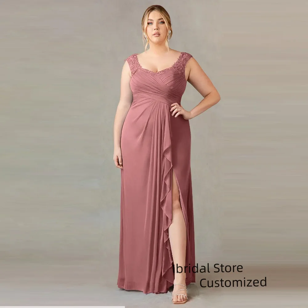 Customized Elegant Chiffon Mother of the Bride Dresses Shoulder Appliques Lace Formal Wedding Guest Dress Women for Party Long