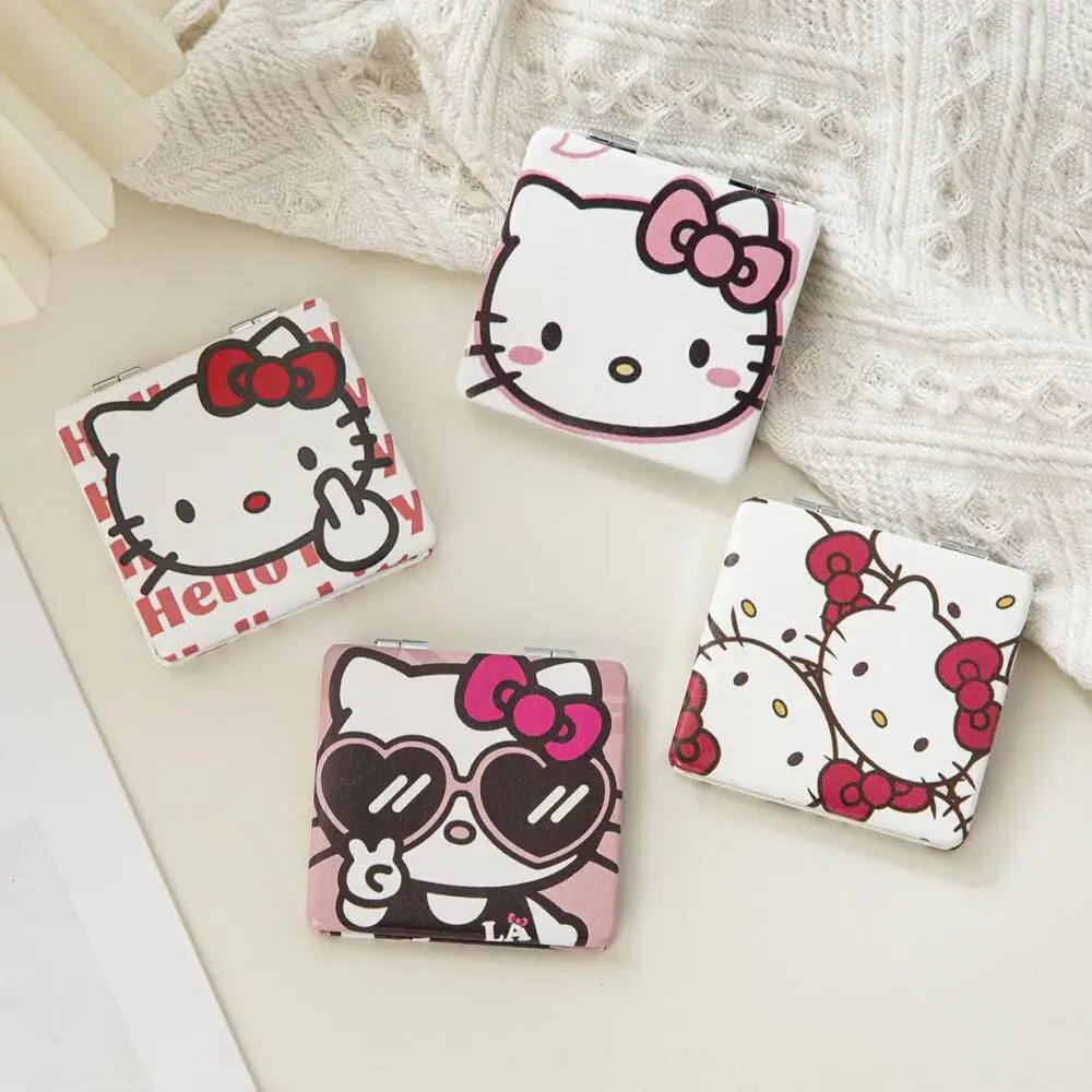 سانريو مرحبا كيتي الكرتون مربع المرايا لطيف الكرتون كيتي القط على الوجهين مرآة صغيرة باليد مرآة التجميل المحمولة