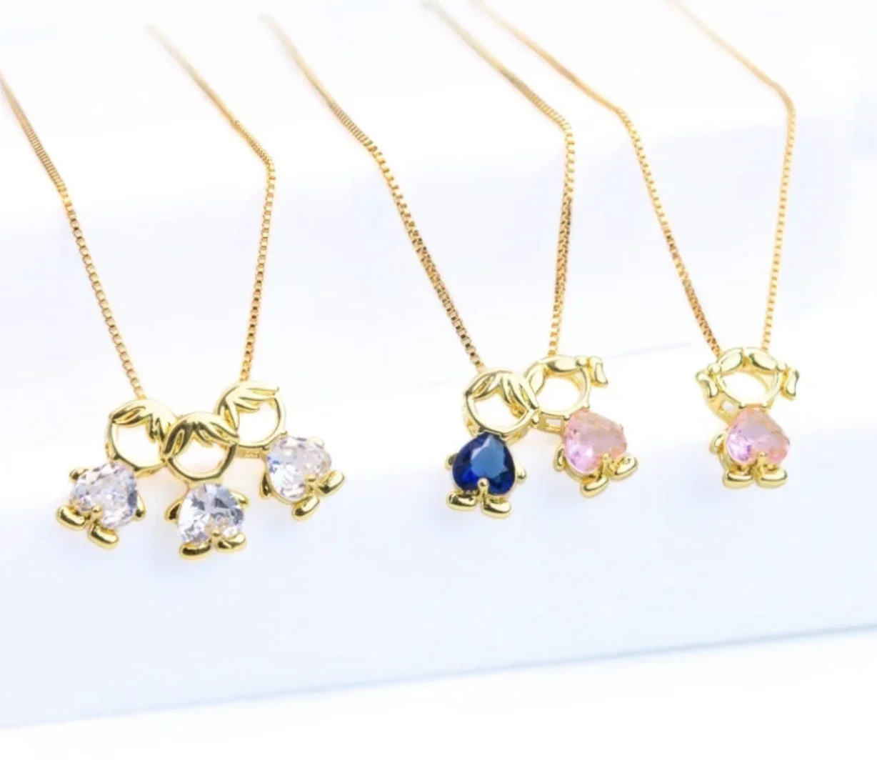 Nidin Fashion Cute Girls Boys Pendant Necklaces For Women Heart Shape Crystal Zircon Charm Clavicle Chain Jewelry Birthday Gifts