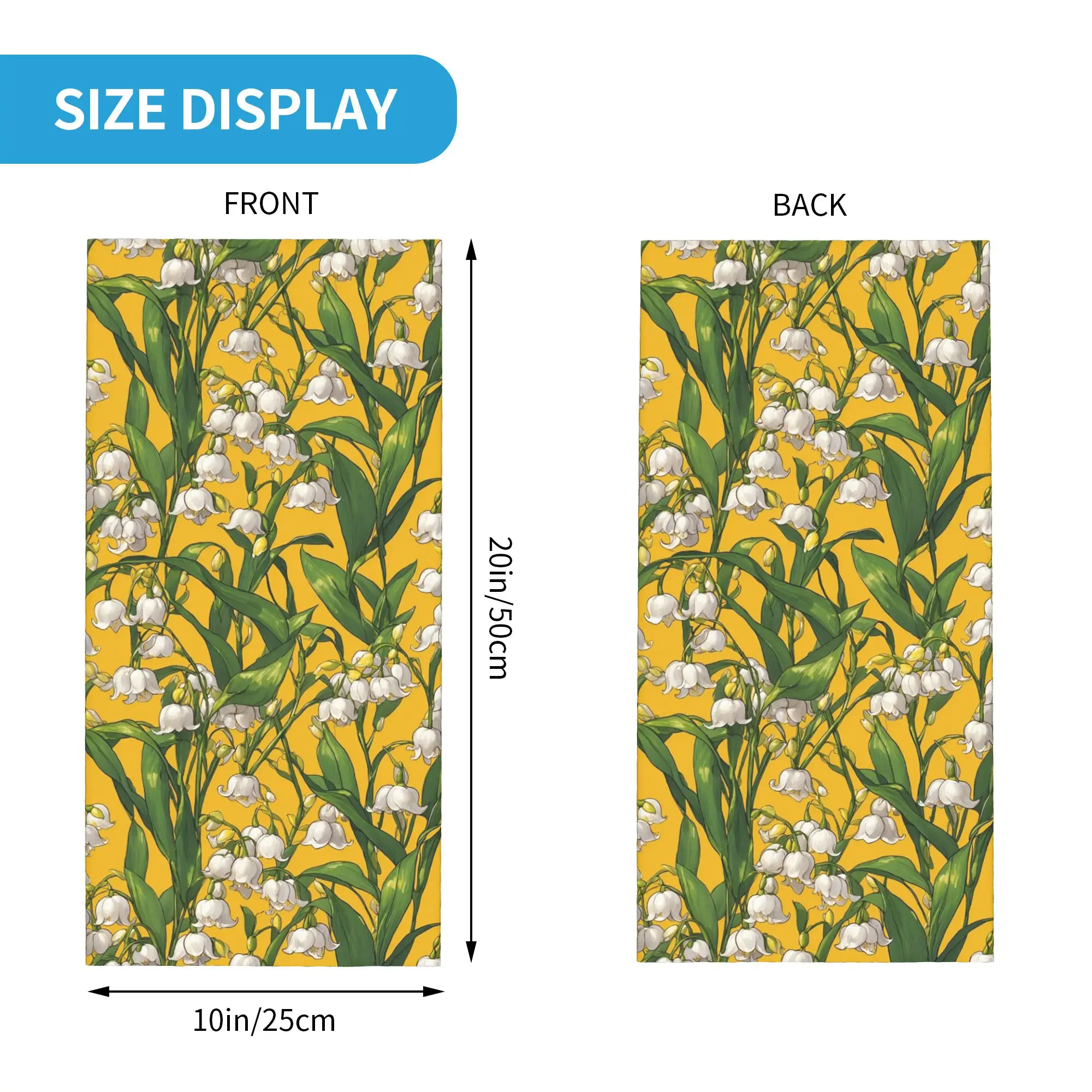 Yellow Floral Pattern of Lily of the Valley Flowers Bandana Neck Gaiter Printed Wrap Mask Scarf Cycling Scarf Outdoor Sports