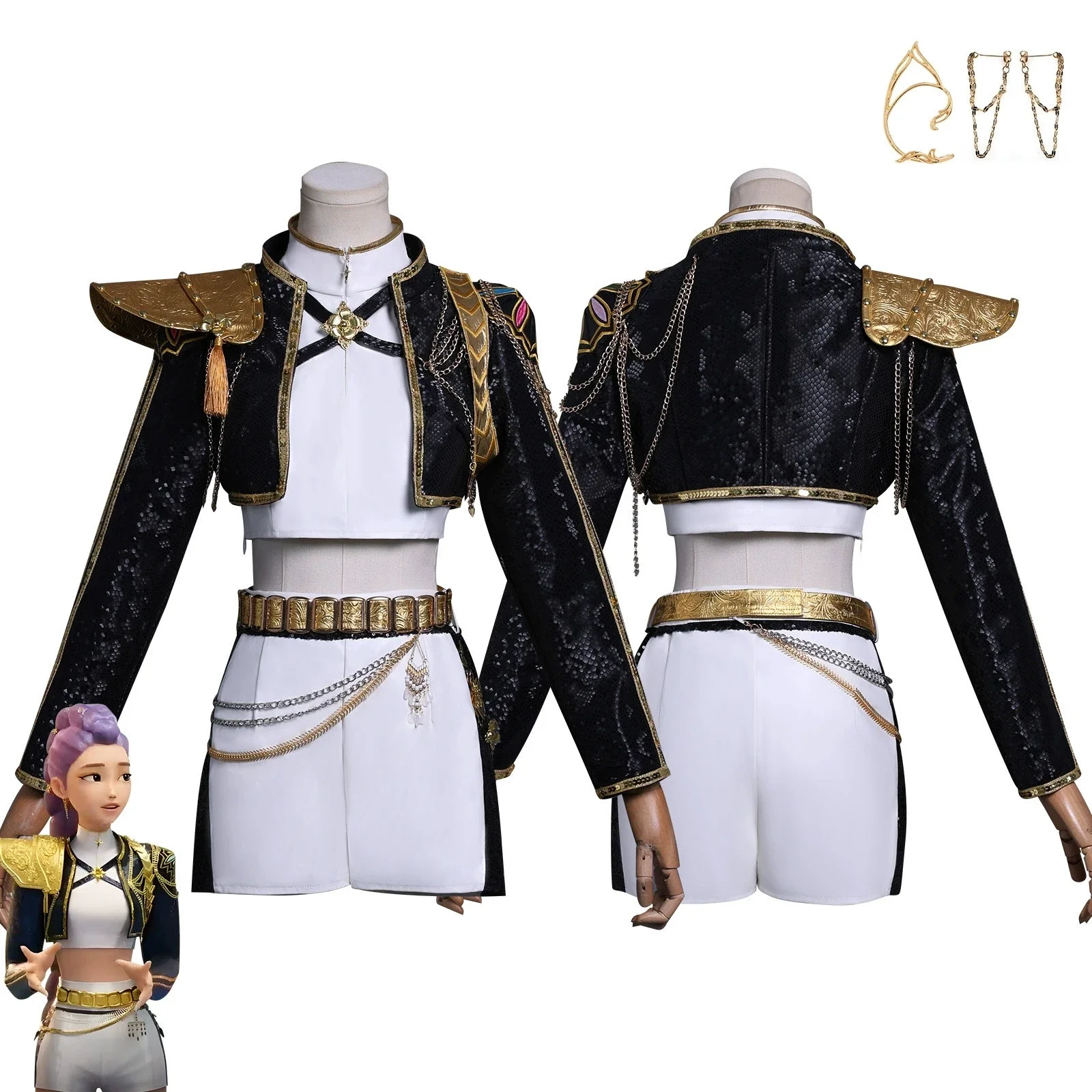 2025 Huntrix Kpop Demon Hunters Mira Cosplay Costume Wig Gold Stage Rumi Zoey Performance Costume Uniform Shiny Roleplay Outfit