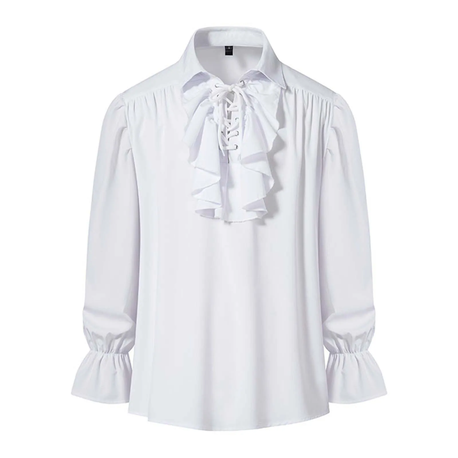 

Средневековая мужская рубашка в стиле ретро на шнуровке с рюшами, модная шикарная рубашка с пышными рукавами и зубцами в викторианском готическом стиле, черно-белая блузка в стиле стимпанк