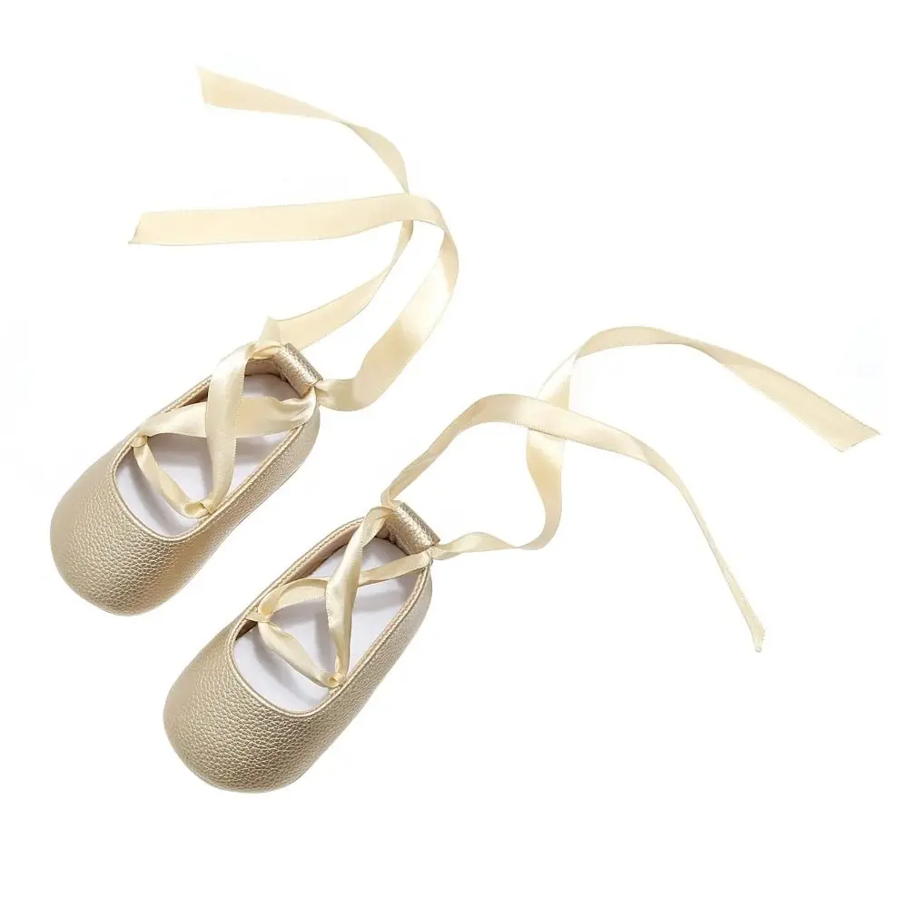 Picture 4: Princess Style PU Baby Girl Shoes Cross Ribbon Solid Color Moccasins Soft Sole Princess Dance Shoes First Walk