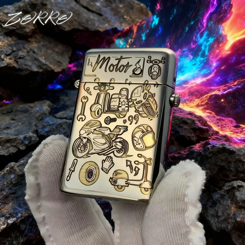 

ZORRO 581 Bright Chrome Fuel Lighter Handmade Retro One Click Ignition Carving Cartoon Pattern Men's Gift