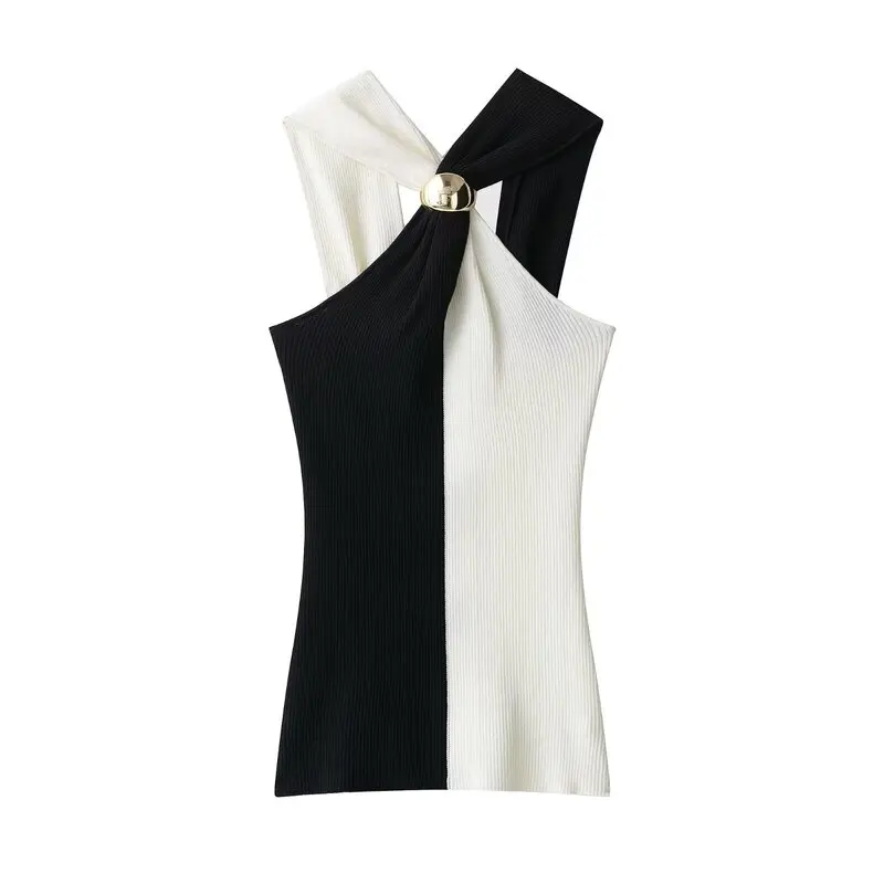 

Fall 2025 New Women's Knitted Color Blo Strap Neline Top Faionable European Sle Outerwear Regular Length