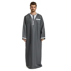 Masculino muçulmano robe diário casual commuter oriente médio árabe em torno do pescoço costura manga longa muçulmano hui robe para homem áfrica