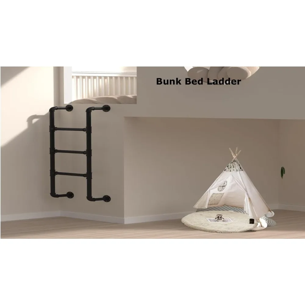 سلم متطور مثبت على الحائط على الطراز الصناعي لنوافذ الطابق السفلي، 3 خطوات، 3.3 قدم × 1.5 قدم، يدعم 330 رطل، ديس من الحديد المطاوع باللون الأسود #2