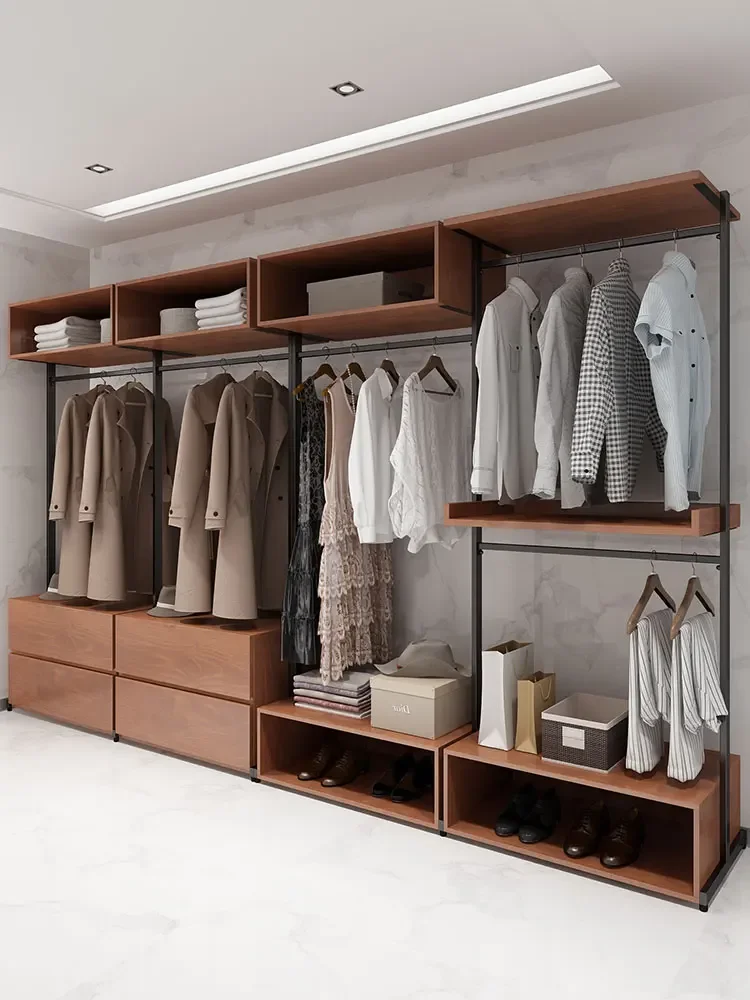 Walk in wardrobe rack, open dressing room, bedroom, floor to ceiling iron and metal storage ornaments