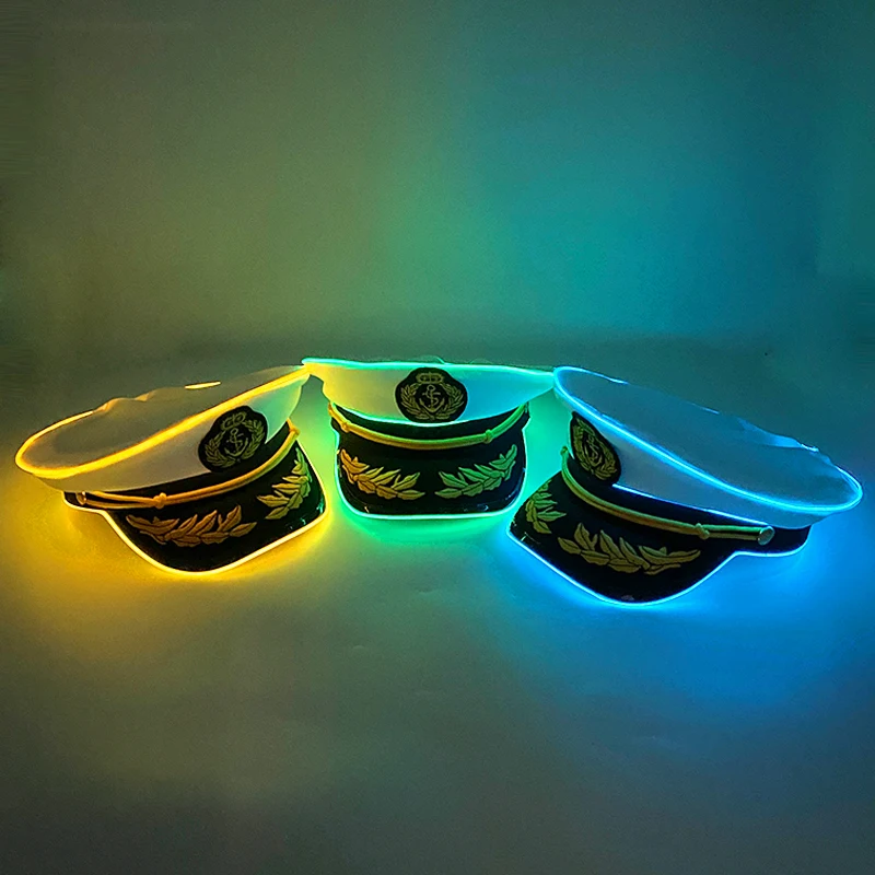 핫세일 발광 네이비 모자 네온 글로잉 용품 남녀 공용 나이트 쇼 공연 의상 액세서리 창의적인 형광 캡