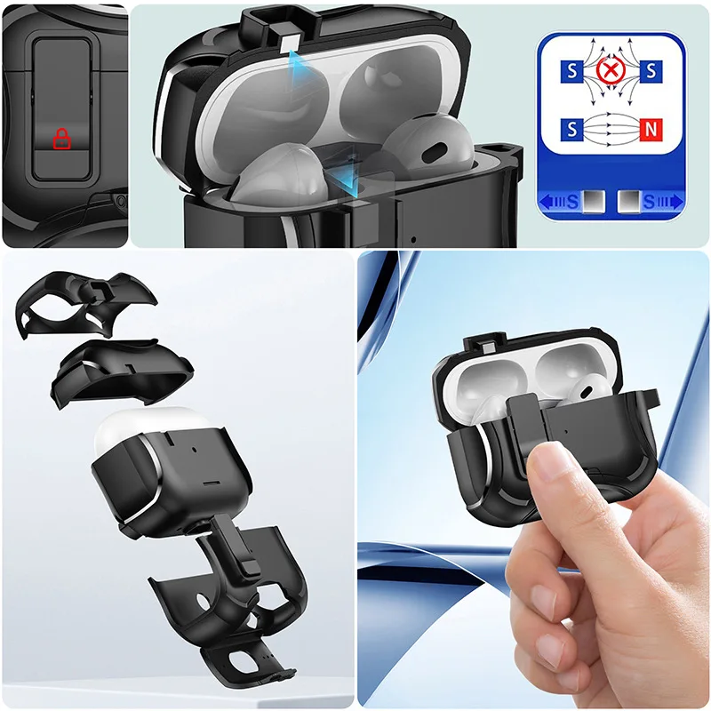 Luxury Case For AirPods 4 3 Pro 3 Magnetic Earphone Case Compatible MagSafe For Men AirPods 4/4 ANC/ AirPods Pro 3 Cases Stand