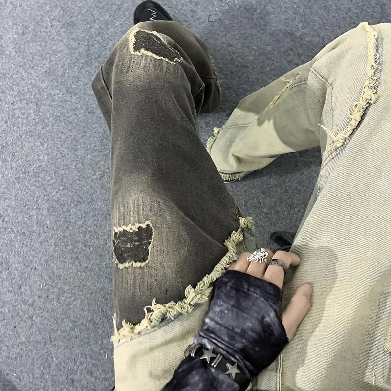 

Mens Jeans Ripped Baggy Spring Summer Hollow Out Loose Distressed Trousers Men Wide Leg Pants Male Hip Hop Jeans Oversize B238