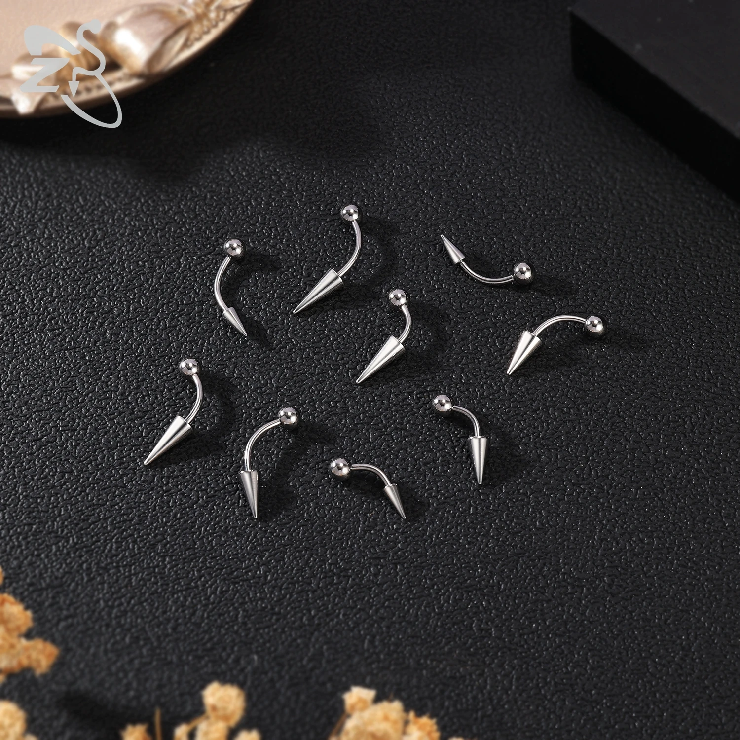 ZS 10pcs/lot Punk Spike Stainelss Steel Eyebrow Piercing Men 16G Curved Labret Lip Studs Helix Lobe Piercings Earring 6/8/10MM
