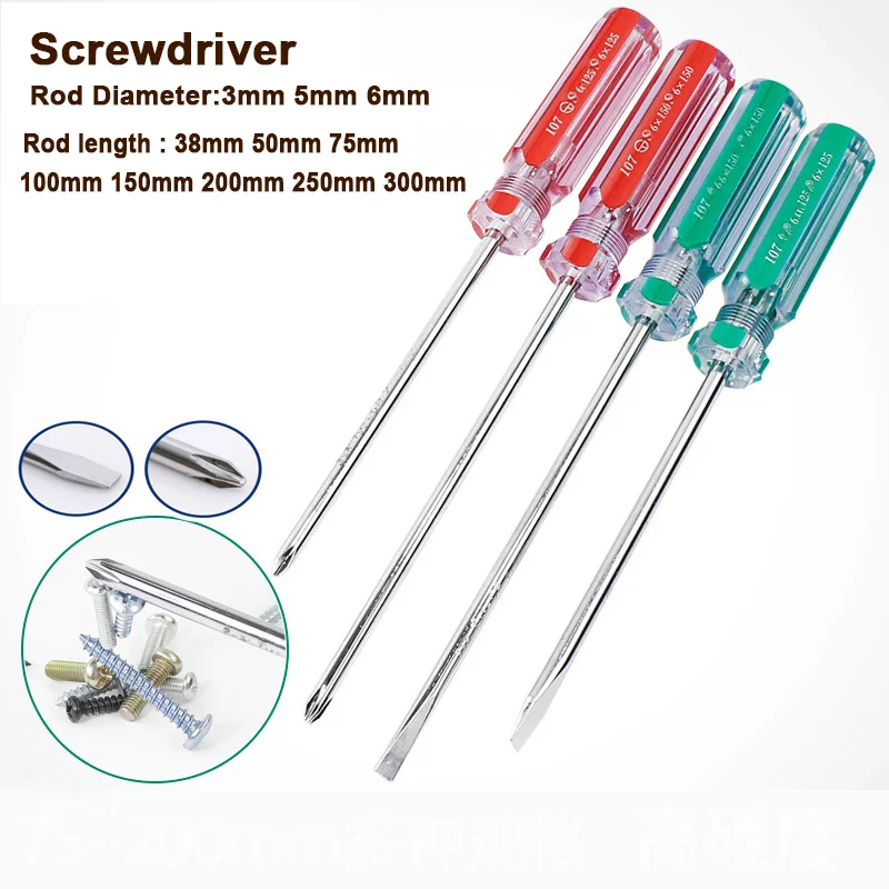 

1Pcs 2.5 3 5 6mm Phillips Slotted Screwdriver Magnetic Tip Screw Driver Spanner Length 38mm-300mm Hand Repair Tool Screwdrivers