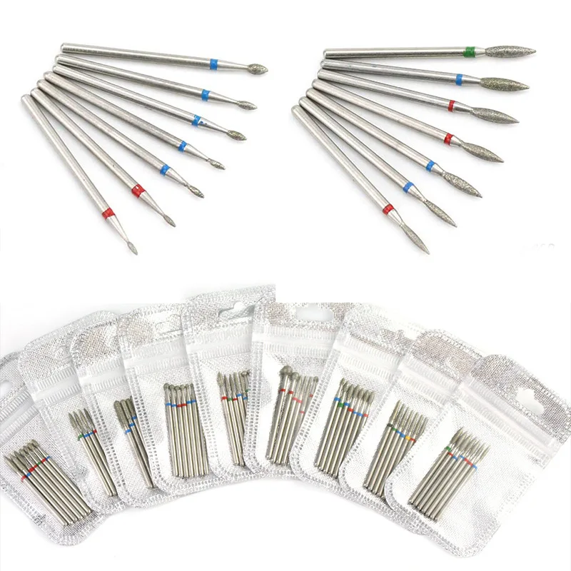 Set di punte per trapano per unghie diamantate da 7 pezzi frese elettriche per cuticole 3/32 lima per unghie trapano per unghie in ceramica Pedicure Manicure strumenti per unghie