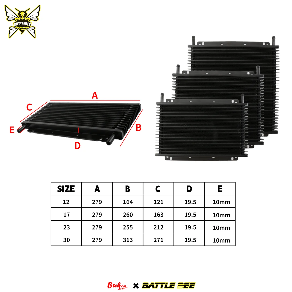 Universal 14/19/25/32 Row Transmission Oil Cooler Kit Barb Tube & fin High Quality Aluminum Alloy Black With Package Box