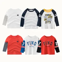 2024 Spring Children T-shirts for Boys Girls Clothes Fashion Letter Cotton Long Sleeve Tops Baby Girls Bottoming Shirts  Kids