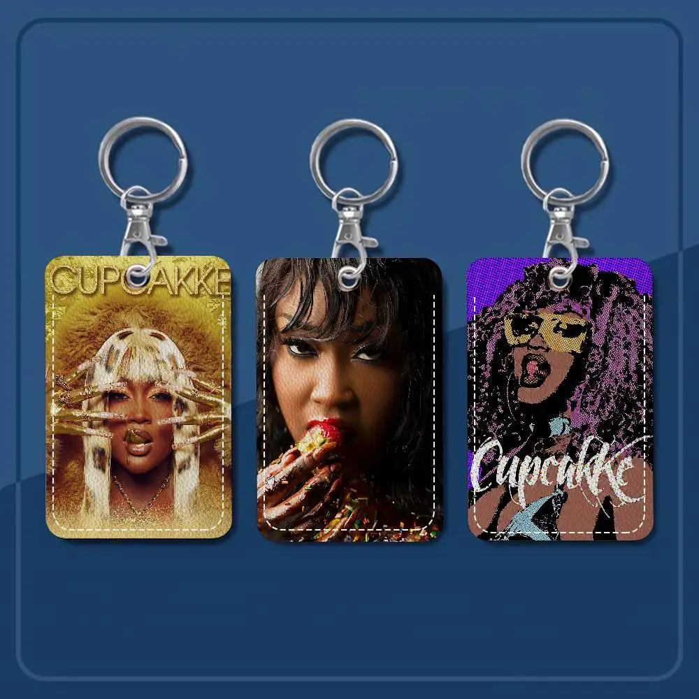 Rapper C-cupcakke Dauntless Rectangle ID Card Case Keychain Access Card Bag Key Tag Ring Leather Card Holder Key Ring Access