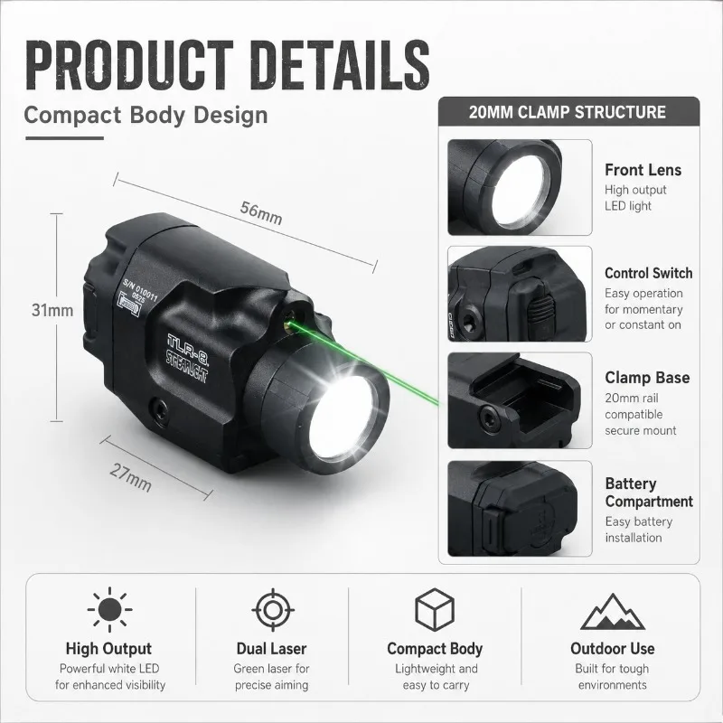 Green Red Laser Integrated Lamp High Lumen Bright Source 20MM Clamp Model Equipment Accessories