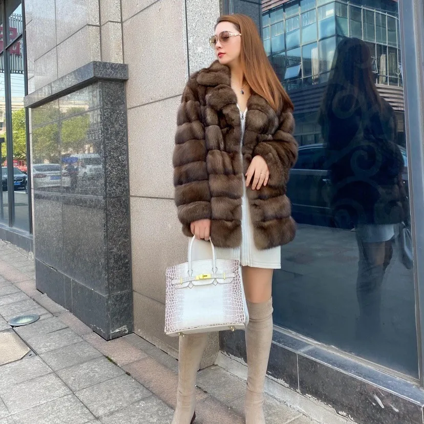 2023 New Haining Fur Coat Purple Sable Full Sky Star Suit Collar Imitation Fur Coat Women's Winter Luxury