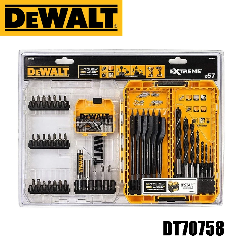 DEWALT Original DT70758 57PC Drill Drive Set With Brad Point and Extreme Flatwood Bits Tool Carpentry Part Tools