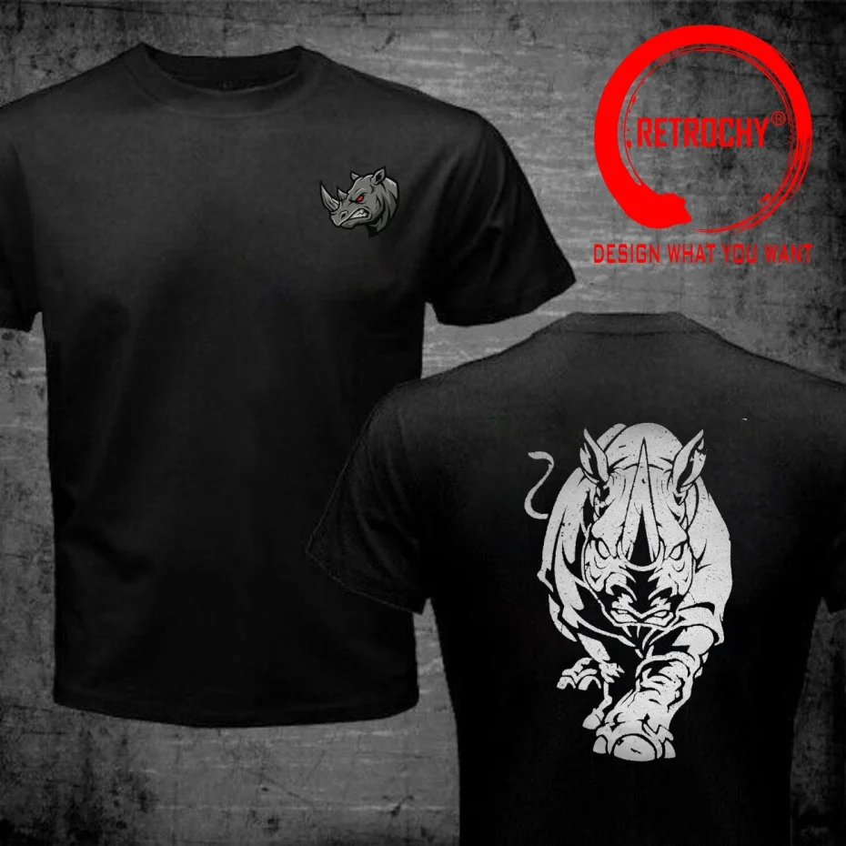 Funny Design Vintage Angry Rhinoceros Rhino  SRed Doublet Men Fashion Trendy Casual Clothing Stylish Tops Tee Shirt Leisure Tshi