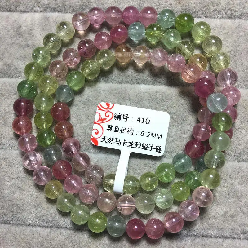 Natural Macaron Tourmaline Three- Glass Body Multi-Layer Beaded Bracelet