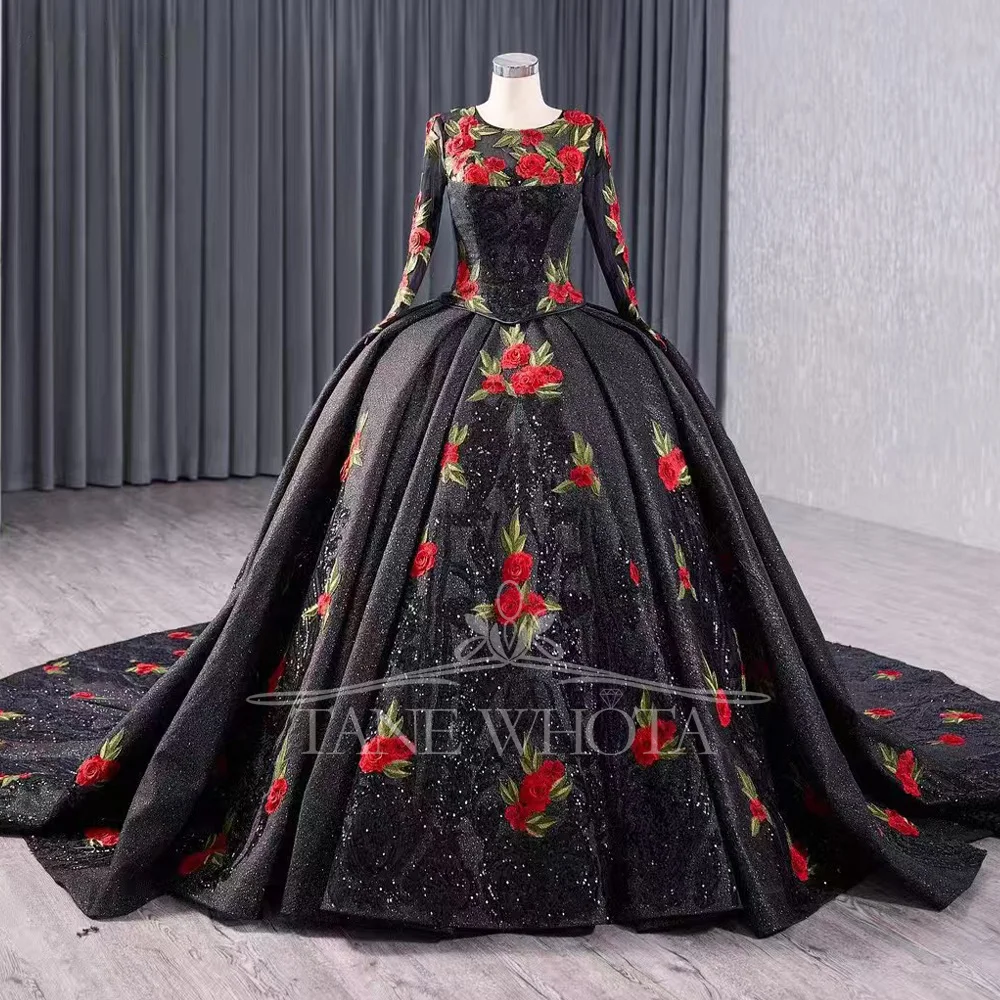 

Элегантное роскошное черное вечернее платье с круглым вырезом и длинными рукавами, вышивкой и блестками, на шнуровке сзади, настраиваемые Vestidos De Fiesta 2025