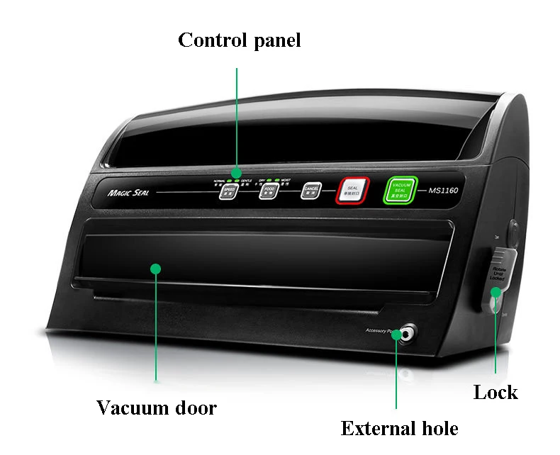 เครื่องซีลสูญญากาศบรรจุภัณฑ์และปิดผนึกถนอมอาหารเปียกและแห้งขนาดเล็กเครื่องบรรจุภัณฑ์สูญญากาศอัตโนมัติ MS1106