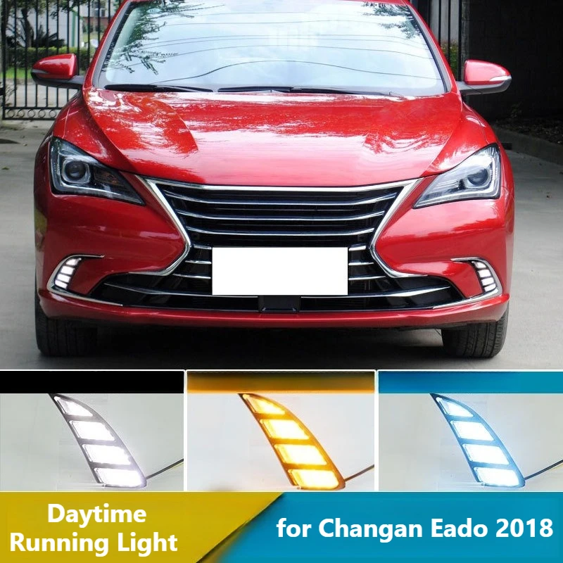 for Changan Eado 2018 Car Led Daytime Running Light DRL Dynamic Turn Signal Fog Light Modification 12V Daylight Accessories