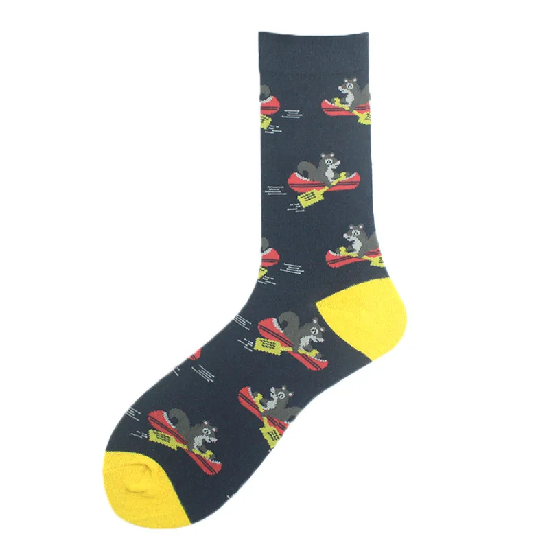 Cool Hip Hop Crew Socks Men Funny Animal Squirrel Shark Dinosaur Boxing Dog Fortune Cat Sokken Harajuku Divertidos Chaussette