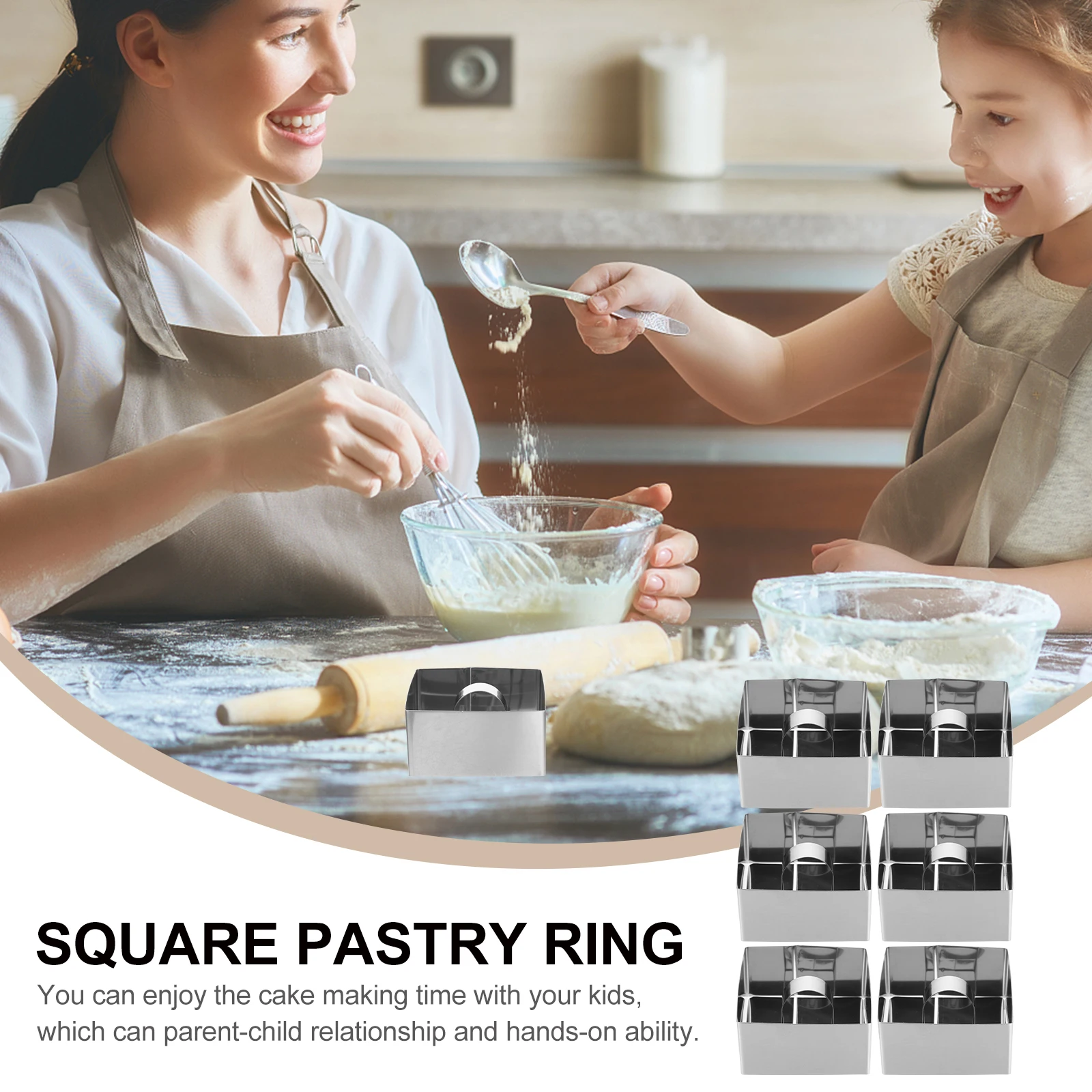 

6 set Stainless Steel Cake Mousse Mold Square Baking Tool Non Stick Rounded Corner Kitchen Utensil for Cheesecake