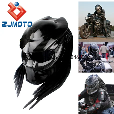 L Size Predators mask carbon fiber neca motorcycle helmet Full face iron man Safety DOT with Helmet storage bag