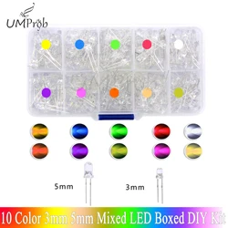 3mm 5mm LED Diode Assorted Kit Weiß Grün Rot Blau Gelb Orange F3 F5 Licht Emittierende DIY led lichter Dioden Elektronische Kit