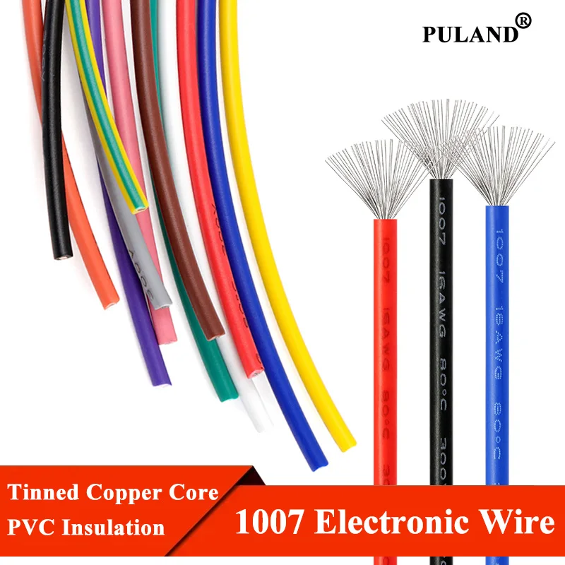 50/100m Multi-color 30/28/26/24/22/20/18/16AWG 1007 PVC Insulation Electronic Wire 300V Stranded Flexible Tinned Copper Cable