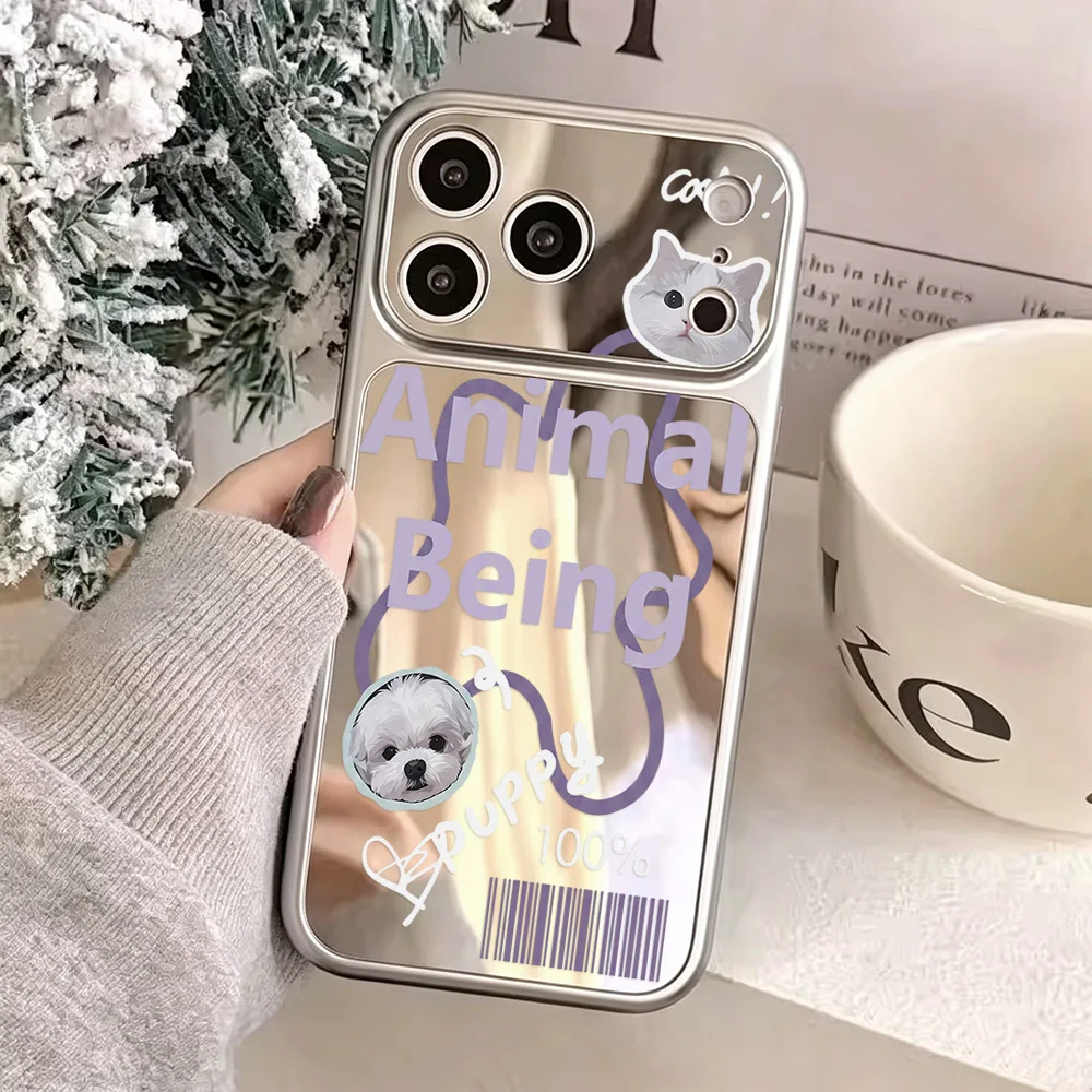Coque de téléphone avec miroir de maquillage et motif animal pour iPhone 17 18 Pro Max 16 13 15 14 11 12 17promax 18promax 16promax, coque de protection antichoc