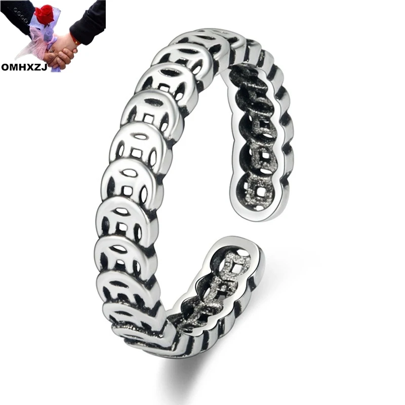 OMHXZJ Wholesale RG238 European Fashion Fine Hot Woman Man Party Birthday Wedding Gift Vintage Fortune Coin Tai Silver Open Ring