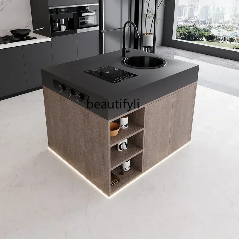 Single island platform head rock slab island table, desk, cooking, sink, water bar collapse