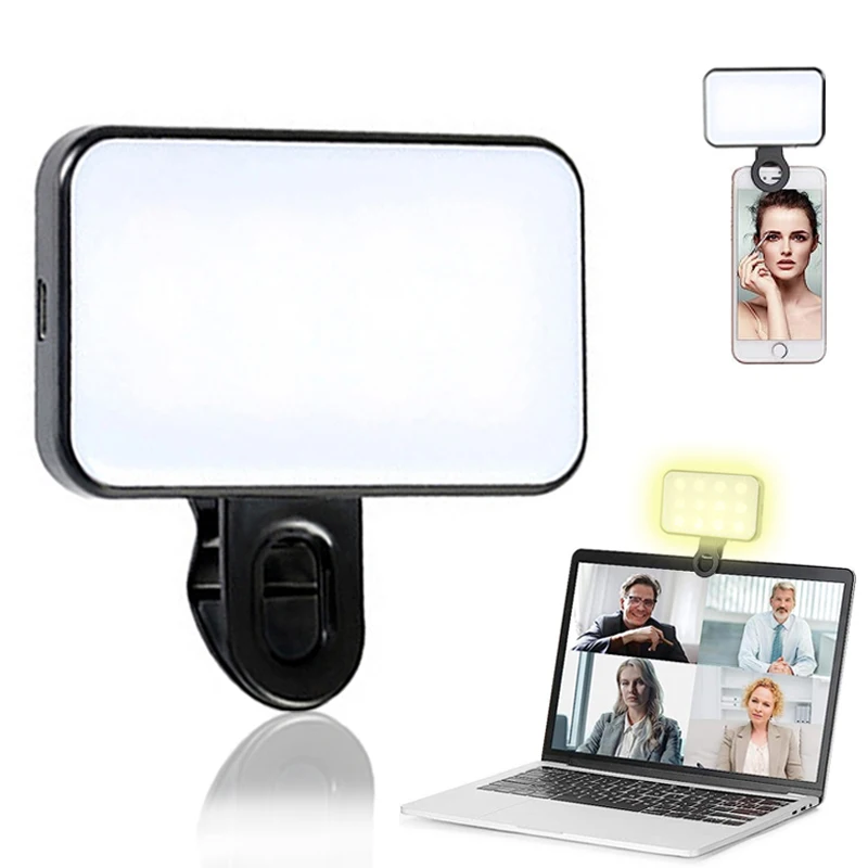 Portatile Mini Selfie Fill Light ricaricabile 3 modalità Clip di luminosità regolabile per telefono cellulare Laptop Make Up Fill Light