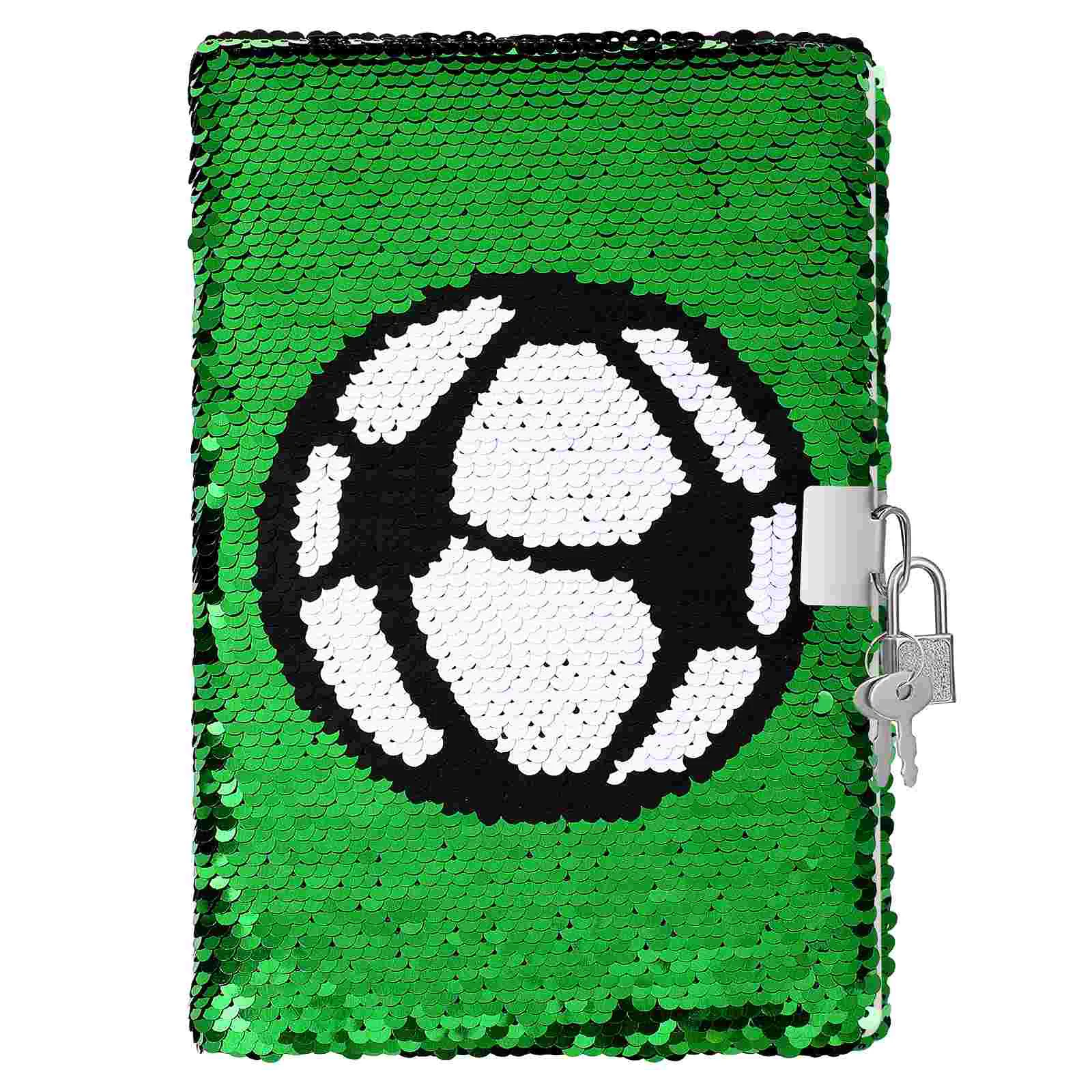 

Football Pattern Sequin Journal Notebook Writing Notebook Planner Personal Diary Organizer with Lock (Green)