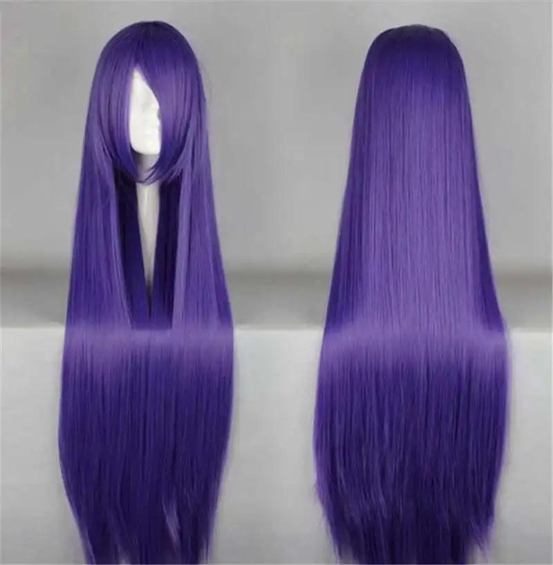 Fei-Show 100 CM/40 Inches Dark Purple Straight Halloween Wigs Long Synthetic Heat Resistant High Temperature Carnival Hair