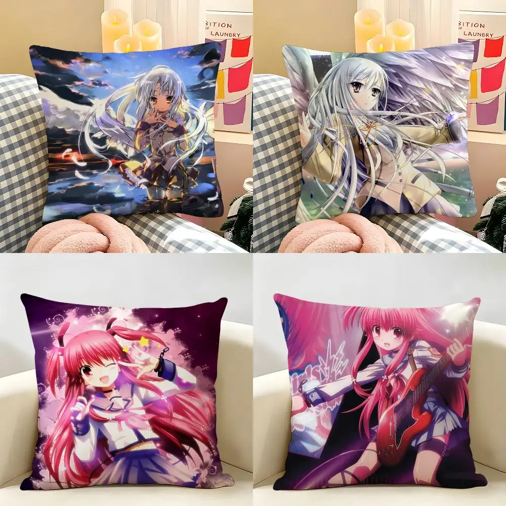 Anime A-Angel Beats Cute Cushion Cover Natural Linen Organic Fabric Double-Sided Printing Room Sofa Decor Pillow Case