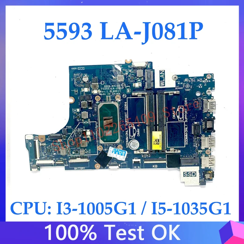 

07TKJ3 CN-07TKJ3 047MF0 CN-047MF0 For DELL 5593 Laptop Motherboard FDI55 LA-J081P With I3-1005G1/I5-1035G1 CPU 100% Full Test OK