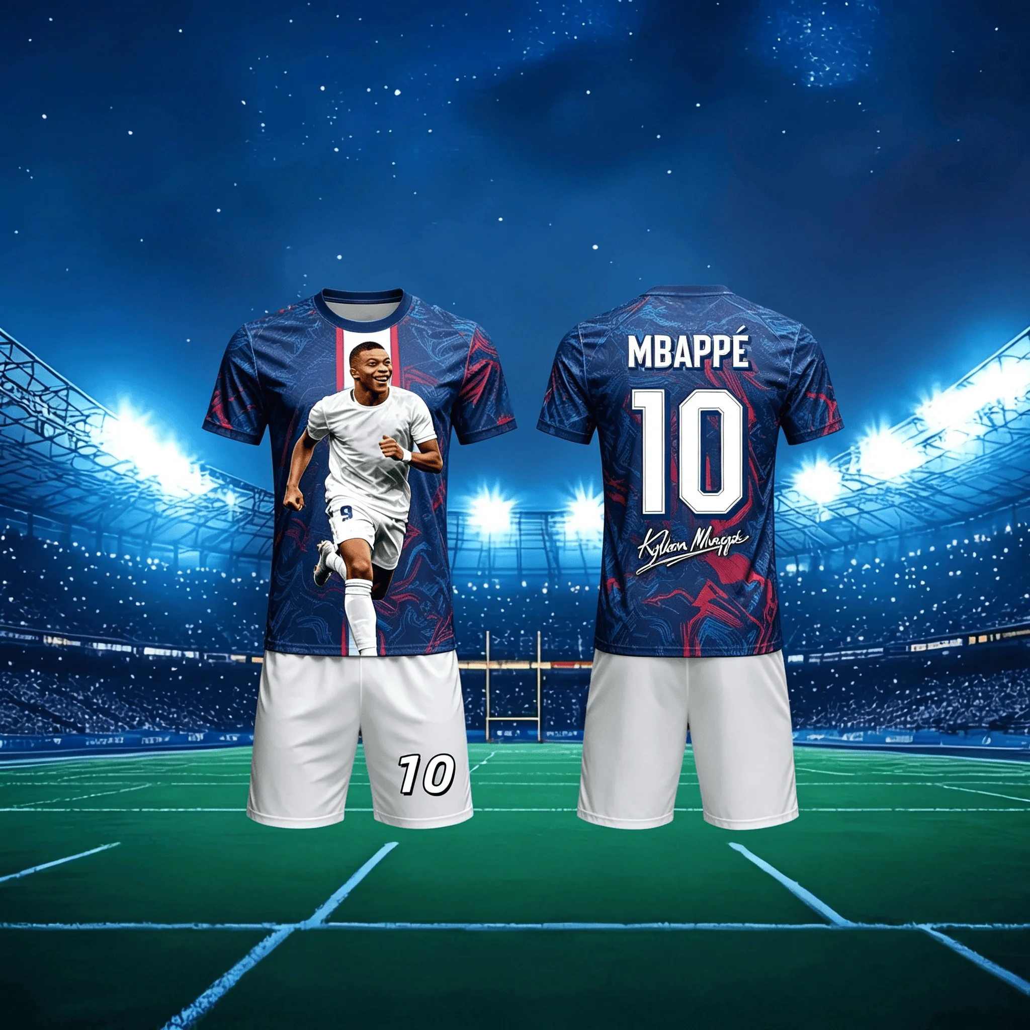 Mbappe No.10 Portrait Shirt Set Front Running Print Family Matchingkids Summer Large Loose Breathable Commemorative T-shirt
