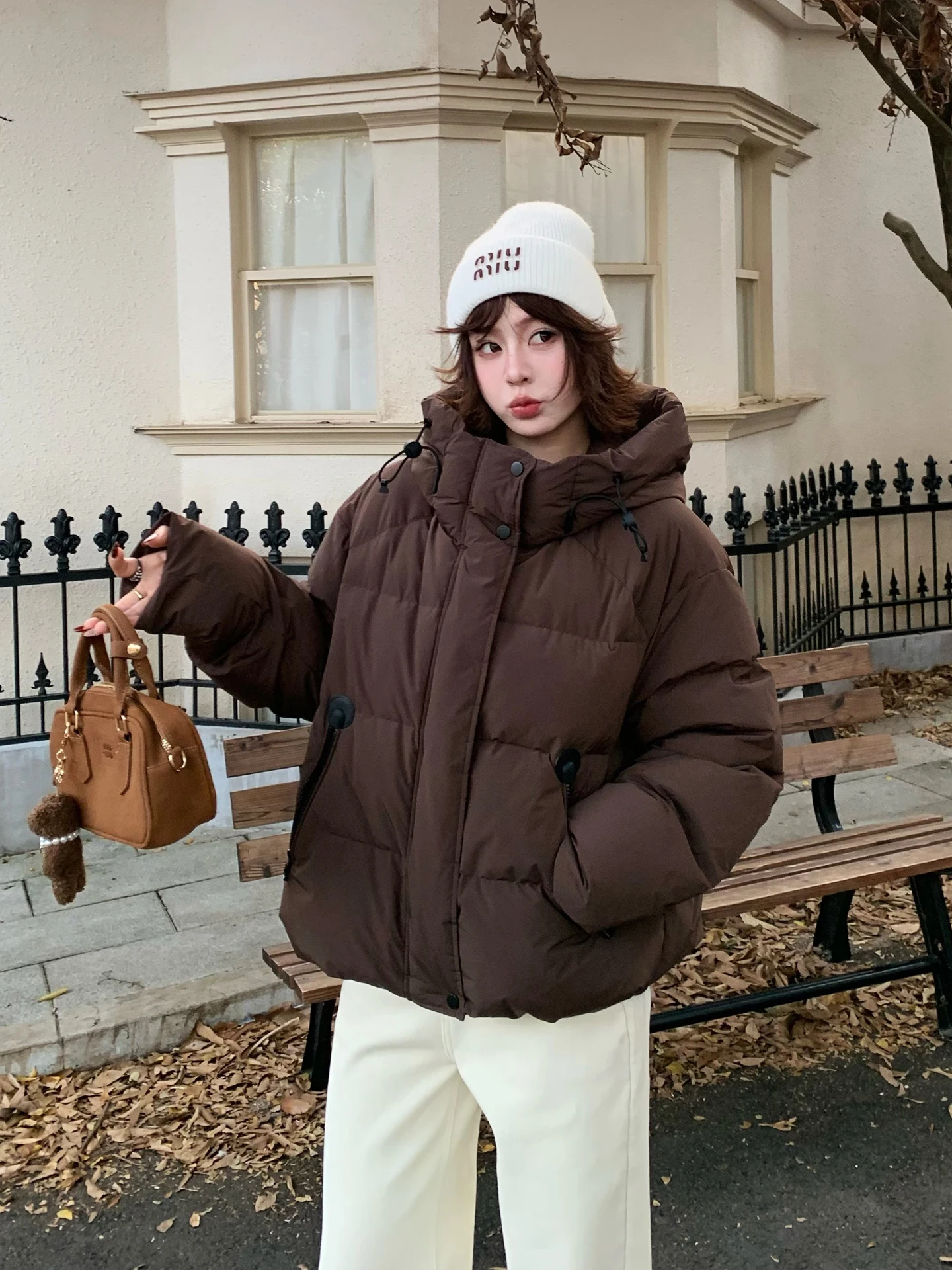 

Корейская женская утепленная пуховая куртка с капюшоном, теплая зимняя верхняя одежда свободного кроя на молнии