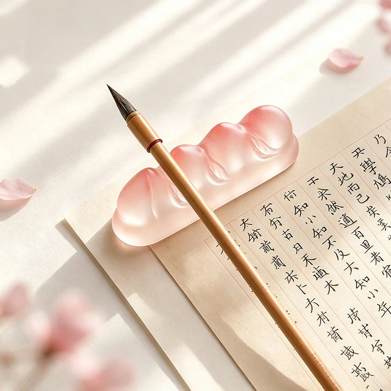 Pen Holder Peach Shape Brush Rest Chinese Calligraphy Brush Holder Crystal Paperweight Desk Ornament Writing Tool Art Supplies