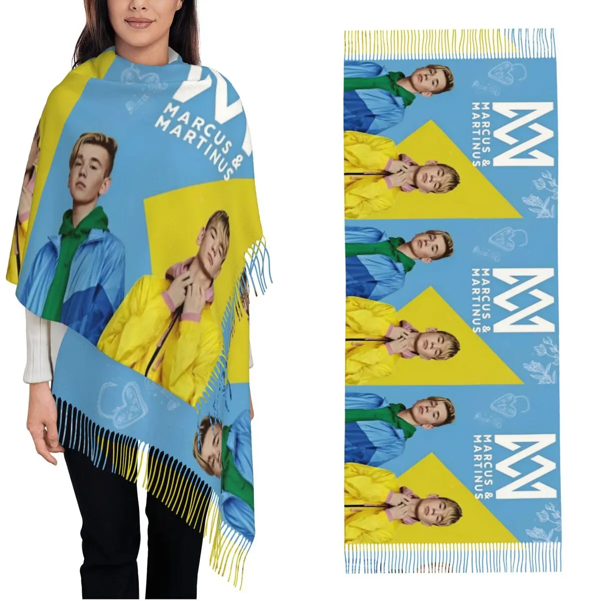 Marcus And Martinus Twin Boys Scarf for Women Winter Warm Pashmina Shawl Wrap MM Singer Long Large Shawl Scarf Ladies