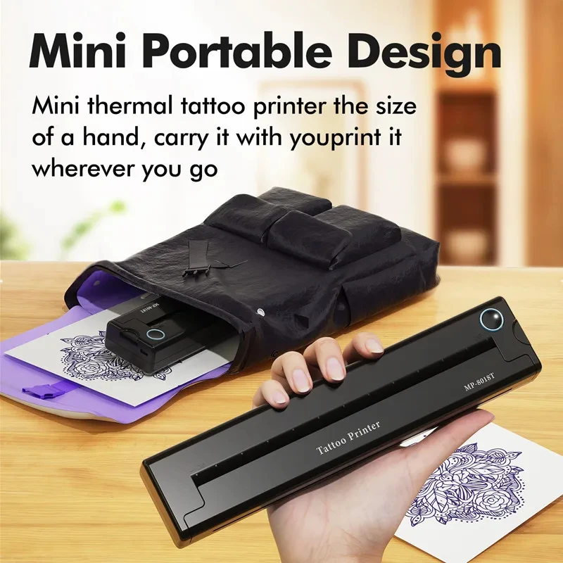 MP-8018T Mini A4 Tattoo Printer Portable Wireless Bluetooth A4 Tattoo Transfer Machine Compatible with iPhone Android Phone