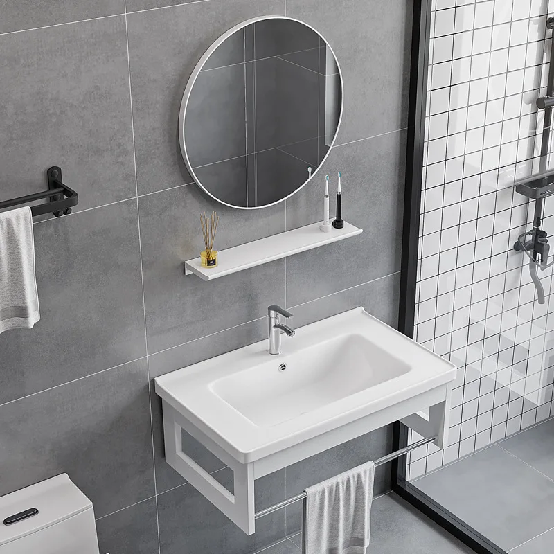 Space aluminum wall-mounted bracket basin simple wash basin bathroom ceramic basin small apartment balcony integrated wash table