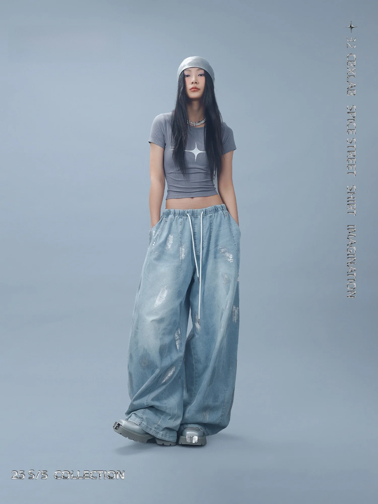 

Джинсы CBXLAB Blue Silver-Pred в стиле хип-хоп, повседневные брюки, летние тонкие джазовые винтажные танцевальные брюки свободного кроя с прямыми штанинами для женщин